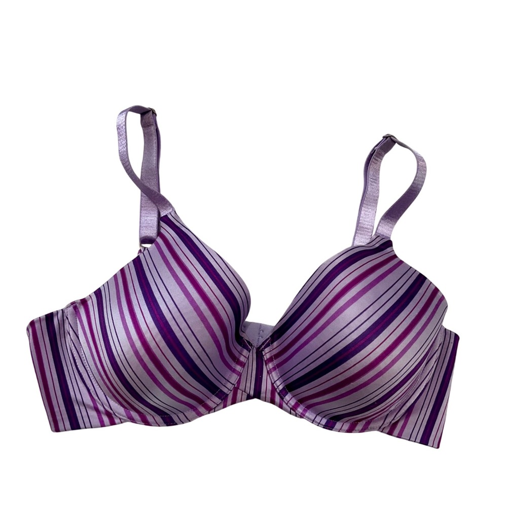 Lilyette Maidenform Purple Striped Underwire Molded Cup Bra 36C 0426 Comfort